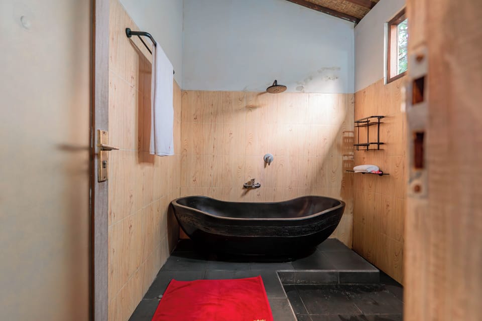 Shower, free toiletries, bidet, towels