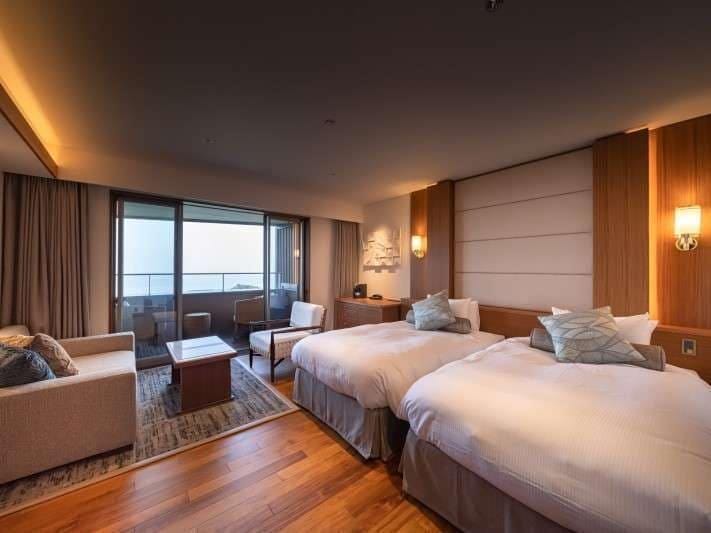 Terrace Twin Room A with Open-Air Hot Spring Bath (East Building) Non Smoking | In-room safe, blackout drapes, iron/ironing board, free WiFi