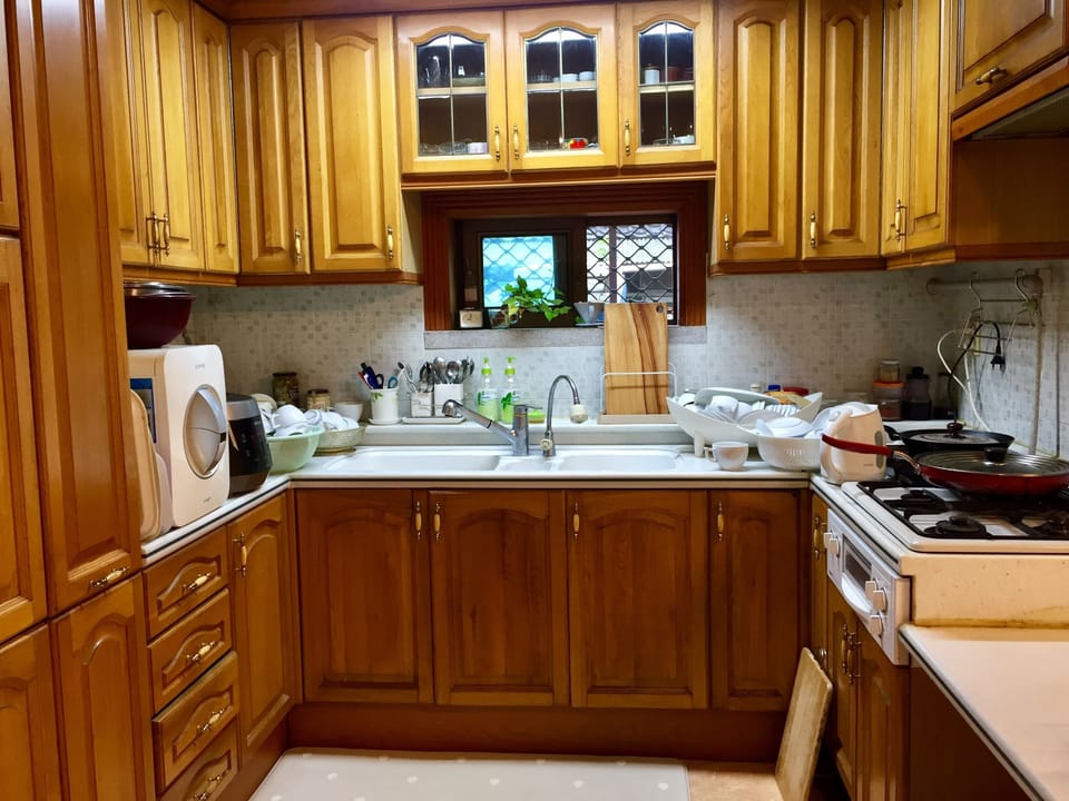 Fridge, microwave, cookware/dishes/utensils