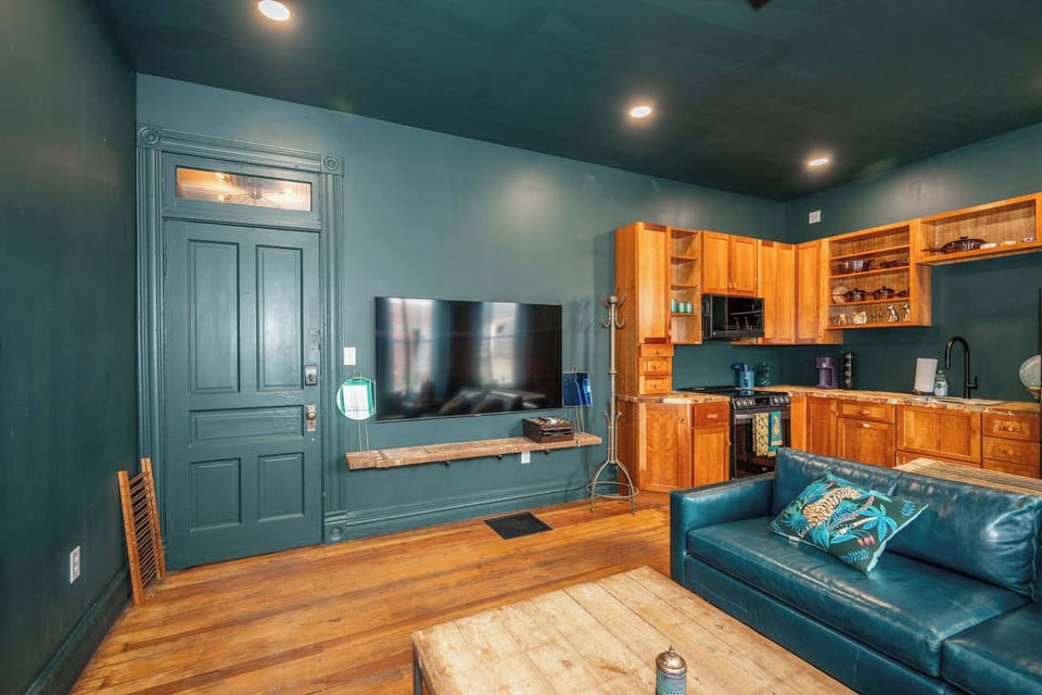 Apartment, 1 King Bed, Kitchen (Timeless on Main 2) | Living area | 42-inch flat-screen TV with digital channels