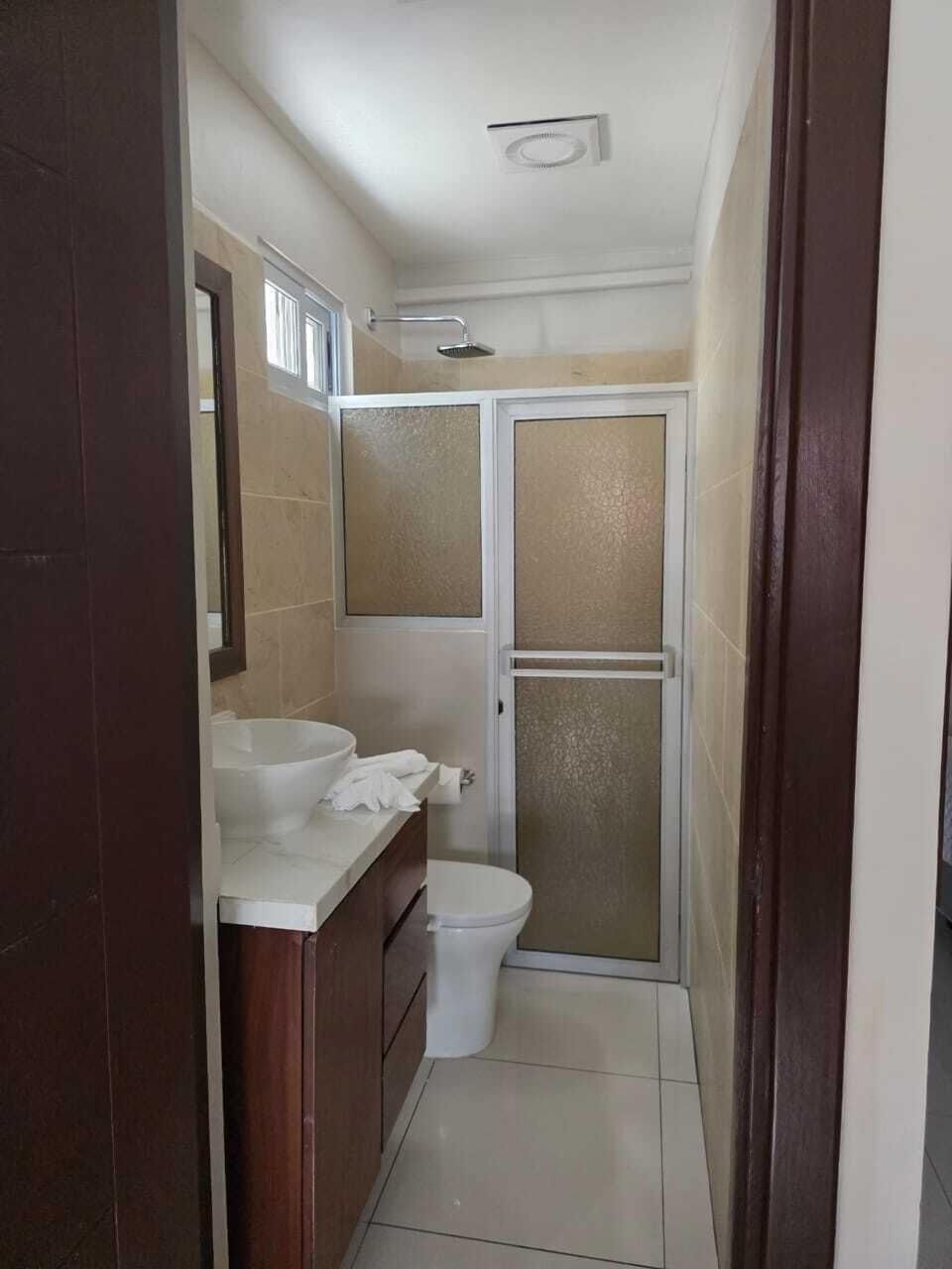 Shower, towels, soap, shampoo
