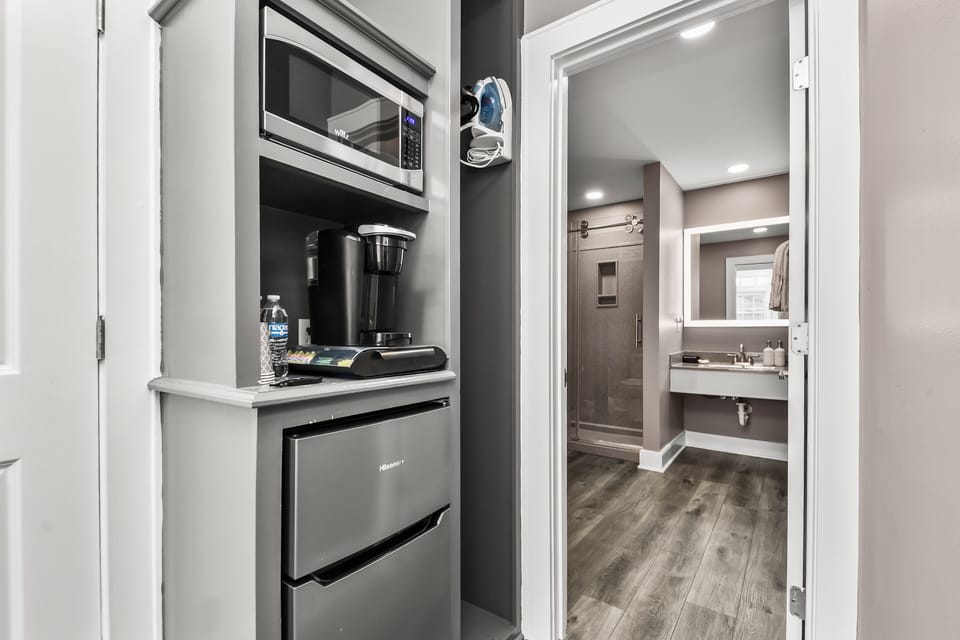 Designer toiletries, hair dryer, towels, soap