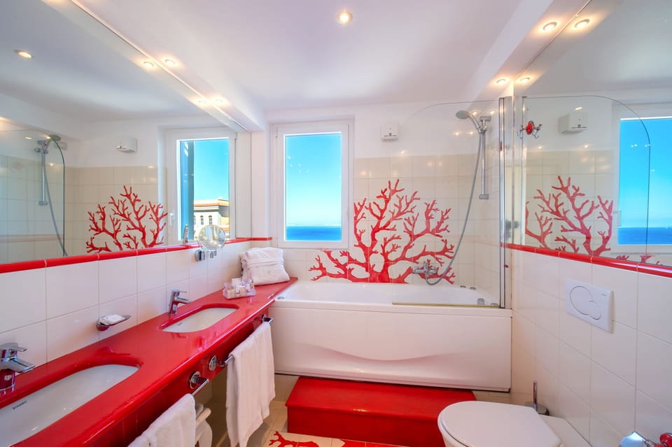Rainfall showerhead, hair dryer, bathrobes, slippers