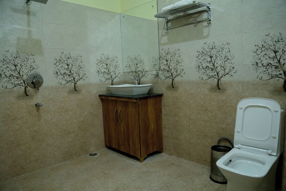 Shower, free toiletries, slippers, towels