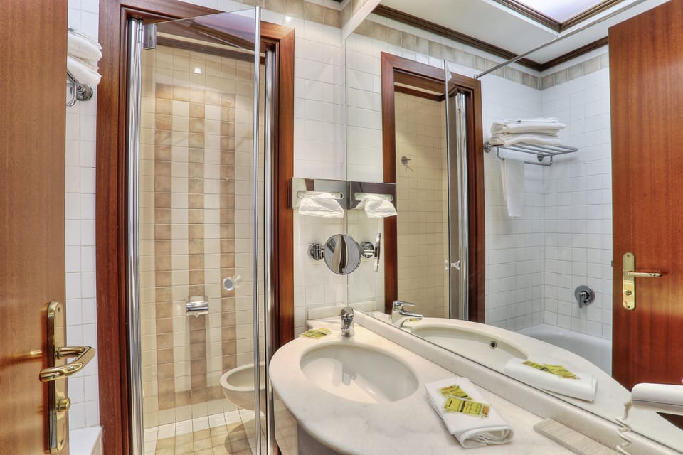 Free toiletries, hair dryer, bidet, towels