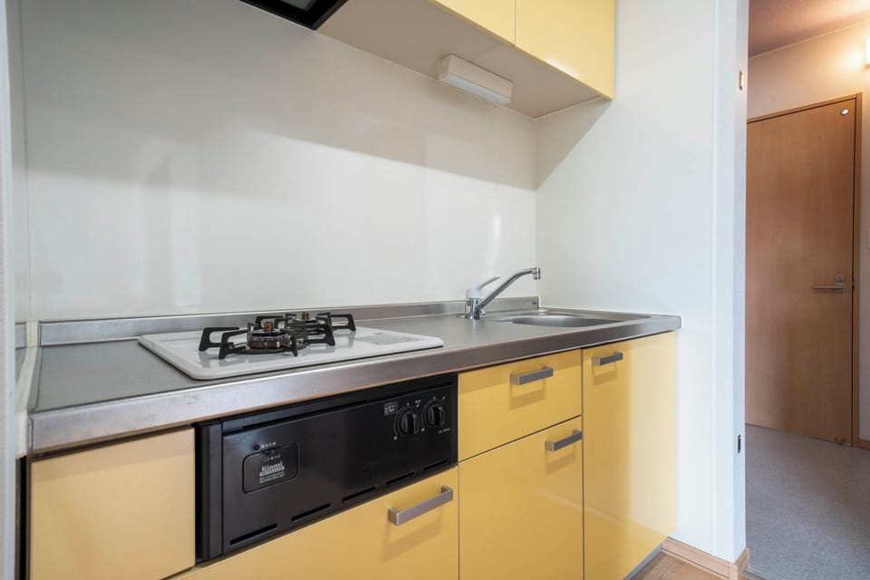 Fridge, microwave, stovetop, electric kettle