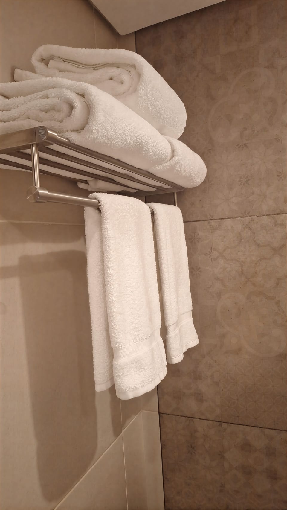Shower, slippers, towels, soap