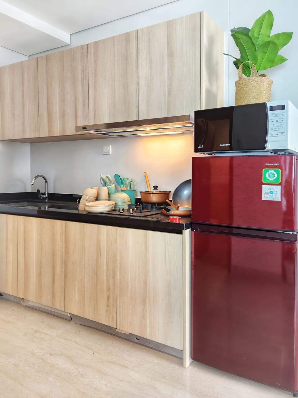 Apartment, 1 Bedroom, City View | Private kitchen | Fridge, microwave, stovetop, cookware/dishes/utensils