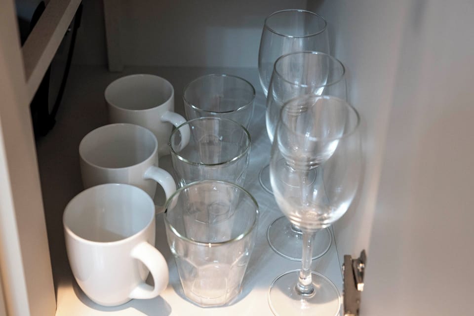 Fridge, microwave, stovetop, electric kettle