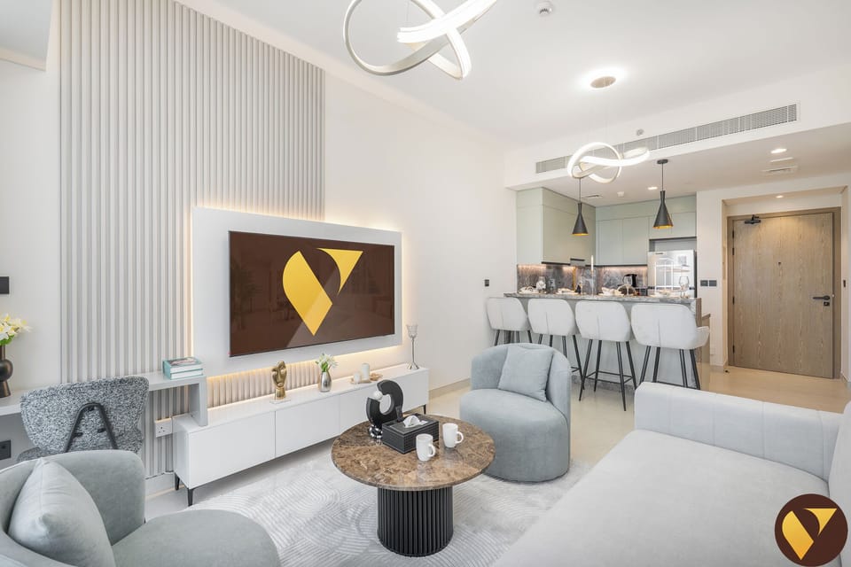 Luxury Apartment, Balcony, City View | Living area | 65-inch Smart TV with satellite channels