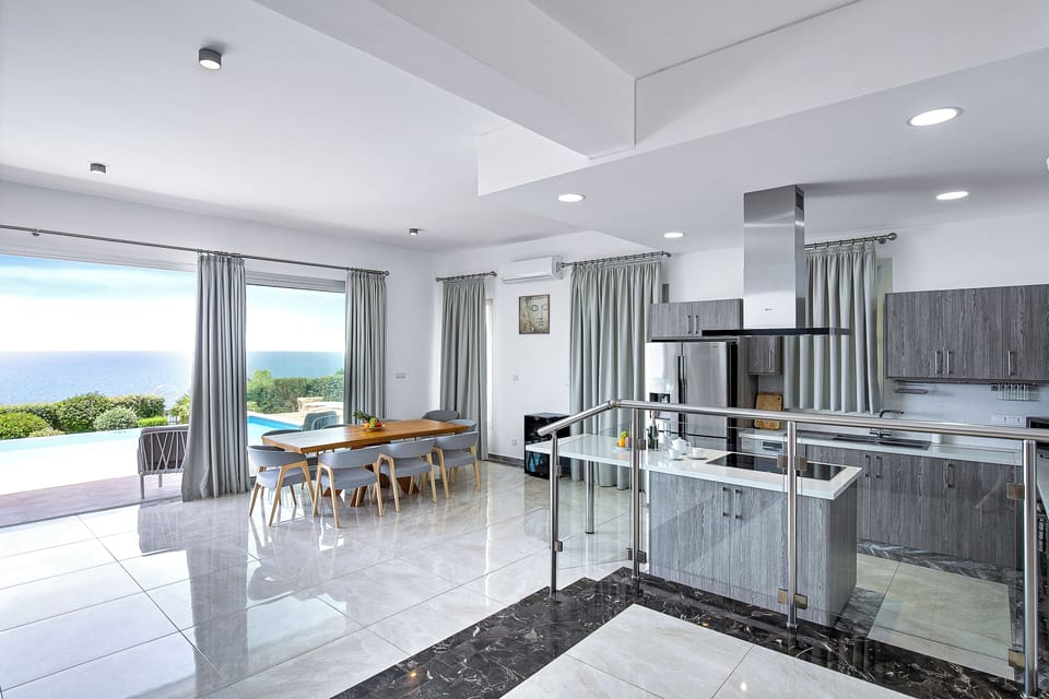 Luxury Villa, Sea View | Living area | 86-inch Smart TV with digital channels, fireplace, Netflix