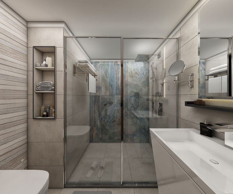 Shower, free toiletries, hair dryer, bathrobes