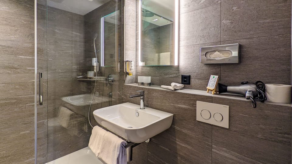 Double Room | Bathroom | Shower, hair dryer, towels