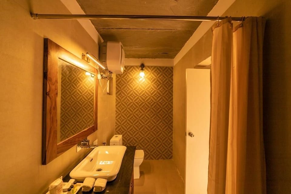 Shower, bathrobes, slippers, towels