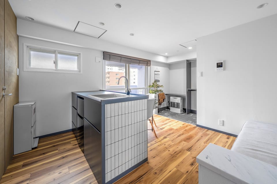 Fridge, microwave, stovetop, electric kettle