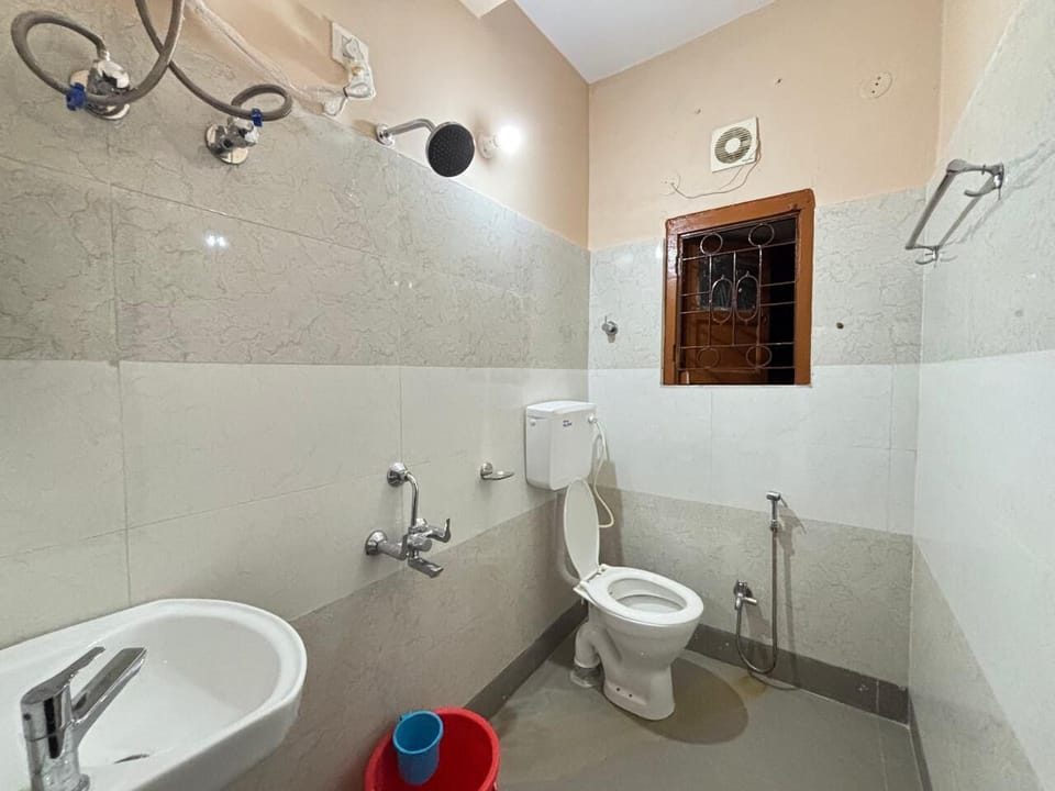 Shower, slippers, towels