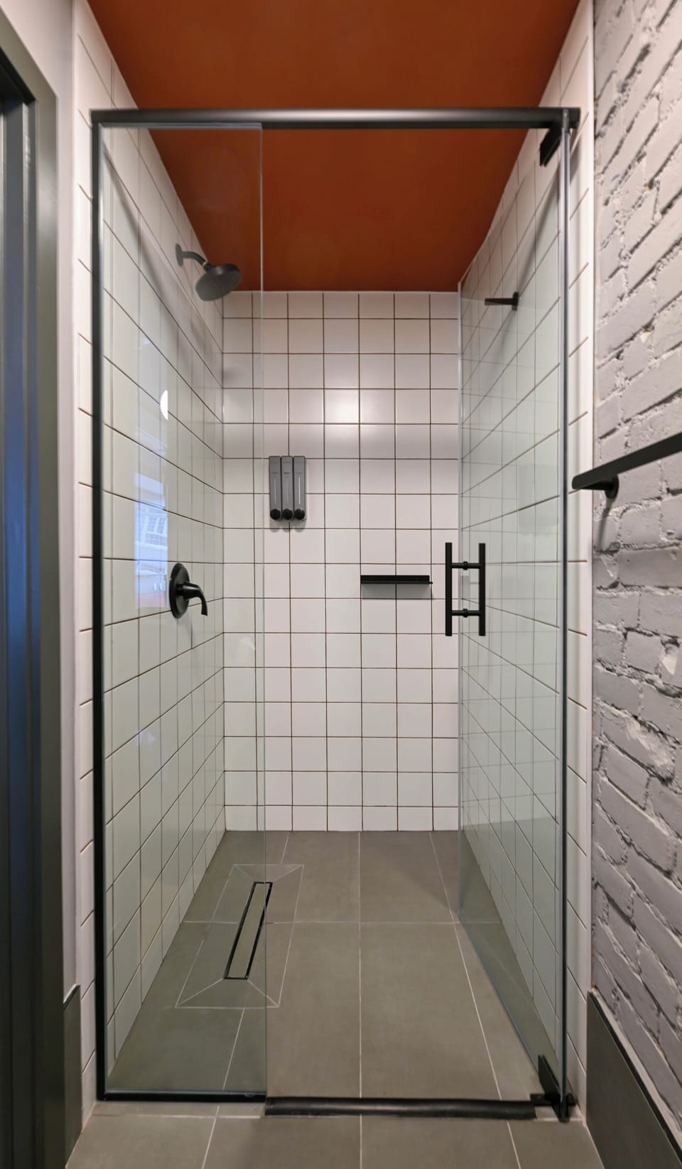 Shower, rainfall showerhead, eco-friendly toiletries, hair dryer