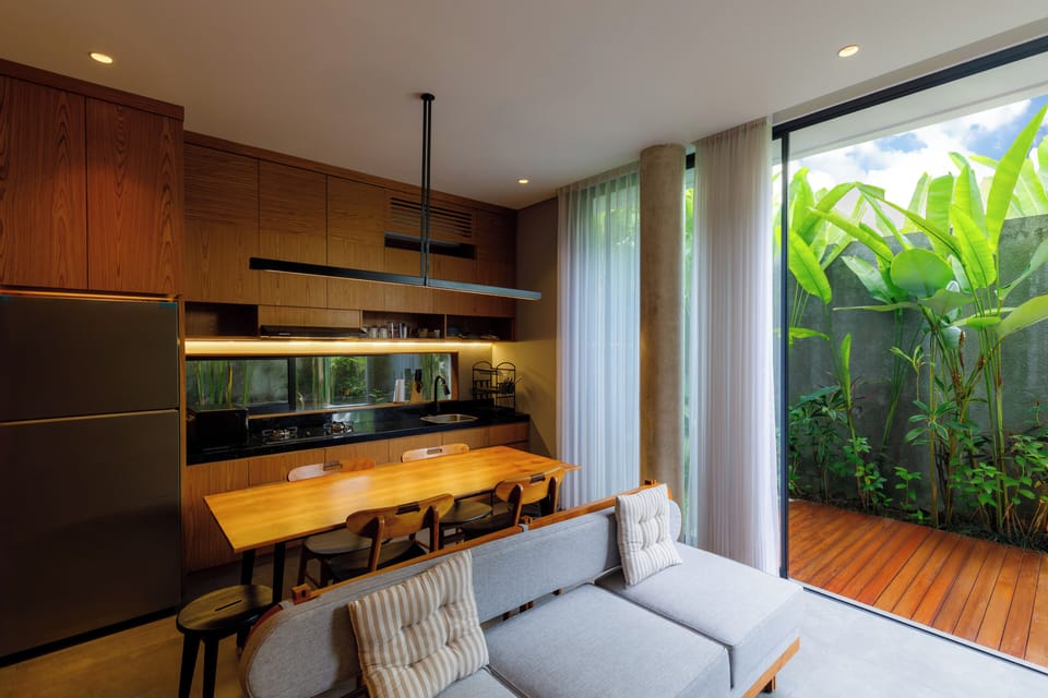 Superior Villa, Pool View | Private kitchen | Fridge, microwave, dishwasher, electric kettle