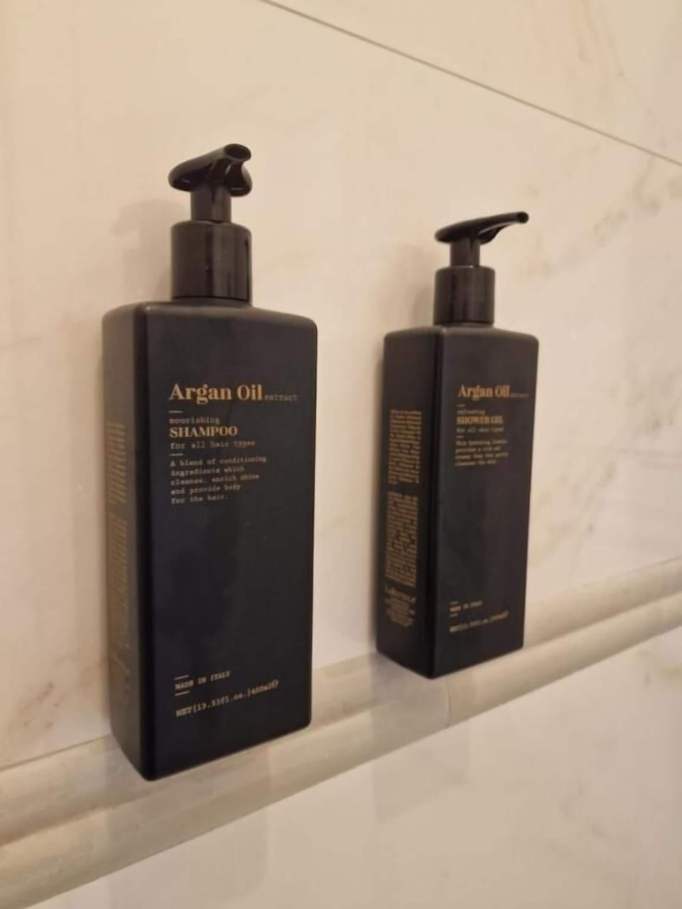 Shower, rainfall showerhead, eco-friendly toiletries, hair dryer