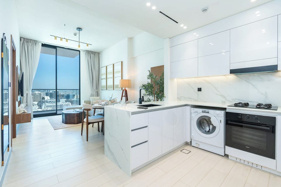 Premium Apartment, Balcony, City View | Private kitchen | Full-size fridge, microwave, oven, stovetop