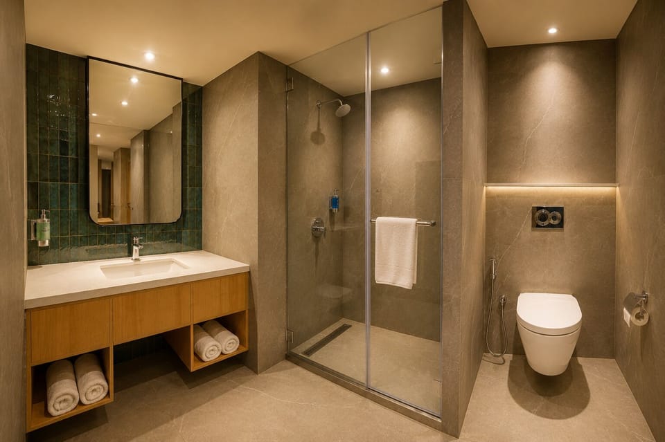 Tropical Suite | Bathroom | Shower, rainfall showerhead, towels, shampoo