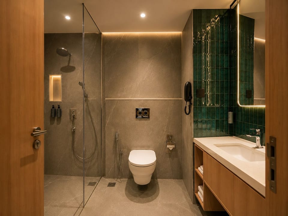 Deluxe Room | Bathroom | Shower, rainfall showerhead, towels, shampoo