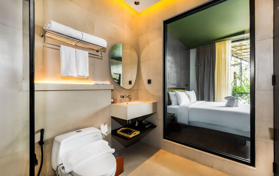 Shower, hair dryer, bathrobes, bidet