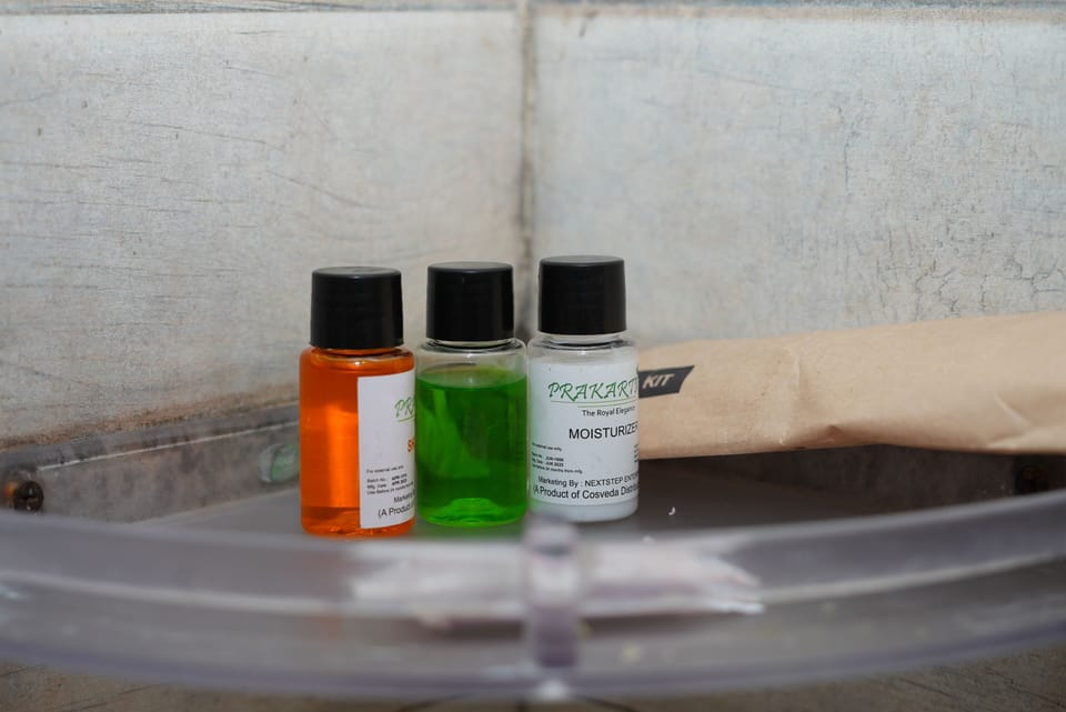 Slippers, towels, soap, shampoo