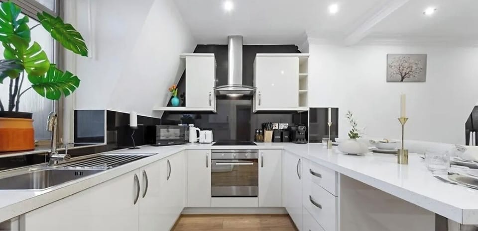 Deluxe Apartment, City View | Private kitchen | Full-size fridge, microwave, oven, stovetop