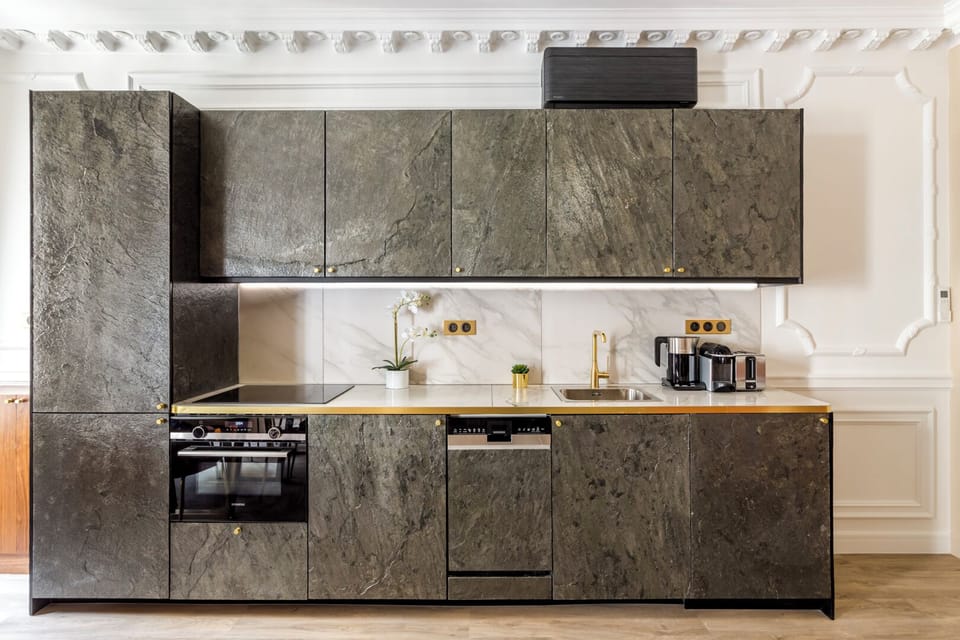 Apartment, City View | Private kitchen | Fridge, microwave, oven, stovetop