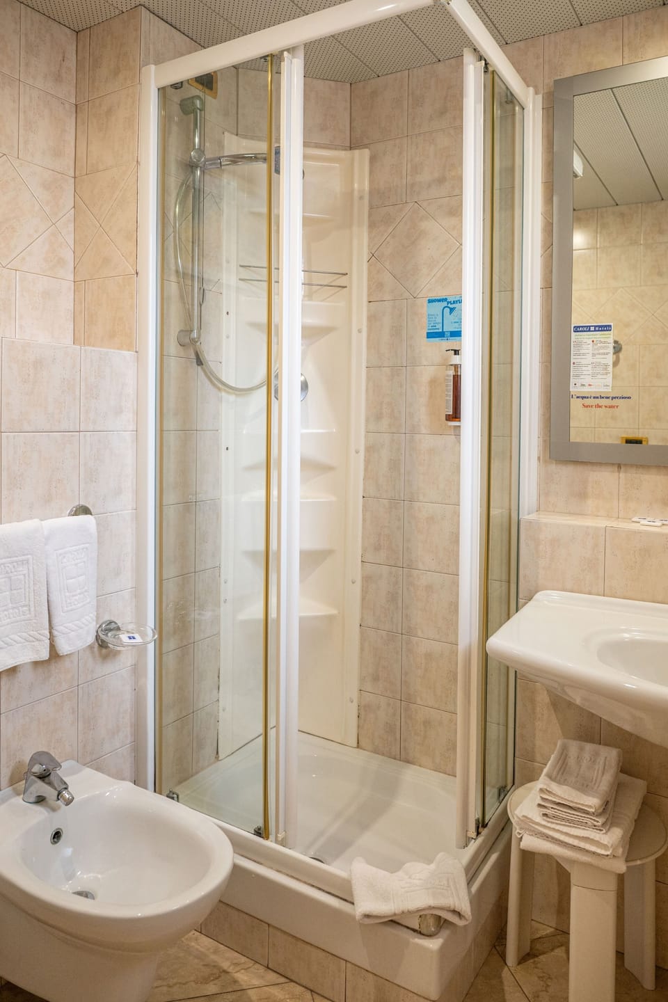 Free toiletries, hair dryer, bidet, towels