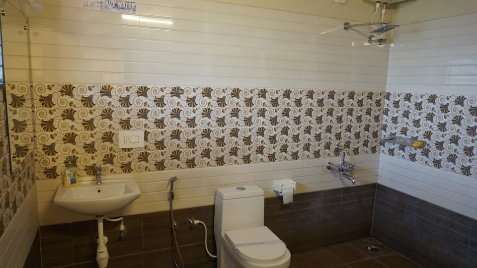 Shower, towels, soap, shampoo