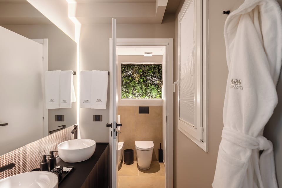 Luxury Suite, Private Pool | Bathroom | Separate tub and shower, hair dryer, bathrobes, slippers