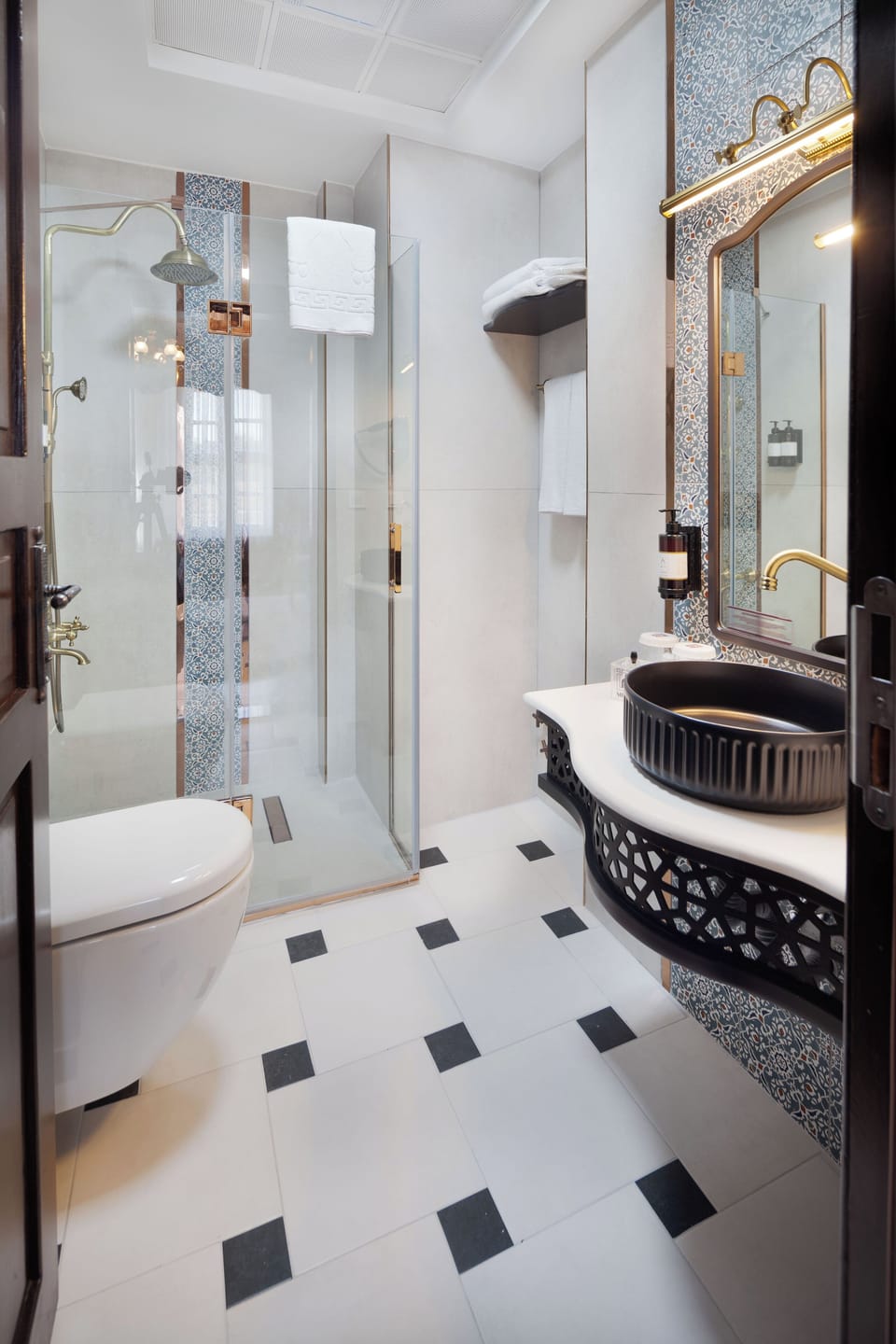 Hair dryer, slippers, towels, soap