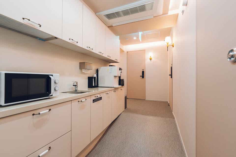 Mini-fridge, microwave