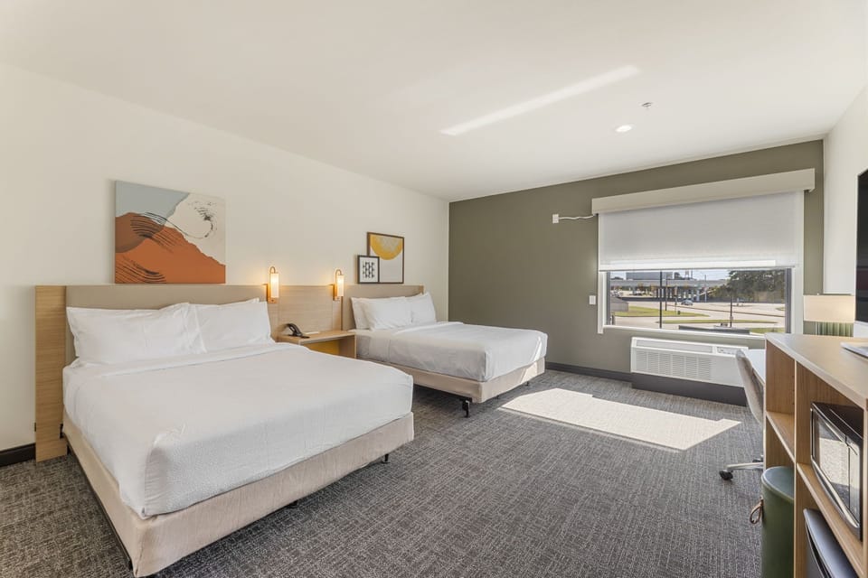 Room, 2 Queen Beds, Accessible, Bathtub (Mobility & Hearing) | Desk, laptop workspace, blackout drapes, iron/ironing board