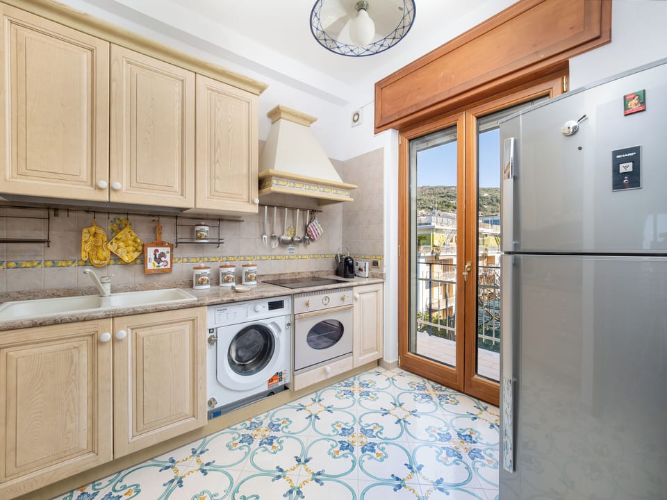 Panoramic Apartment, Balcony, Sea View | Private kitchen | Fridge, microwave, oven, stovetop