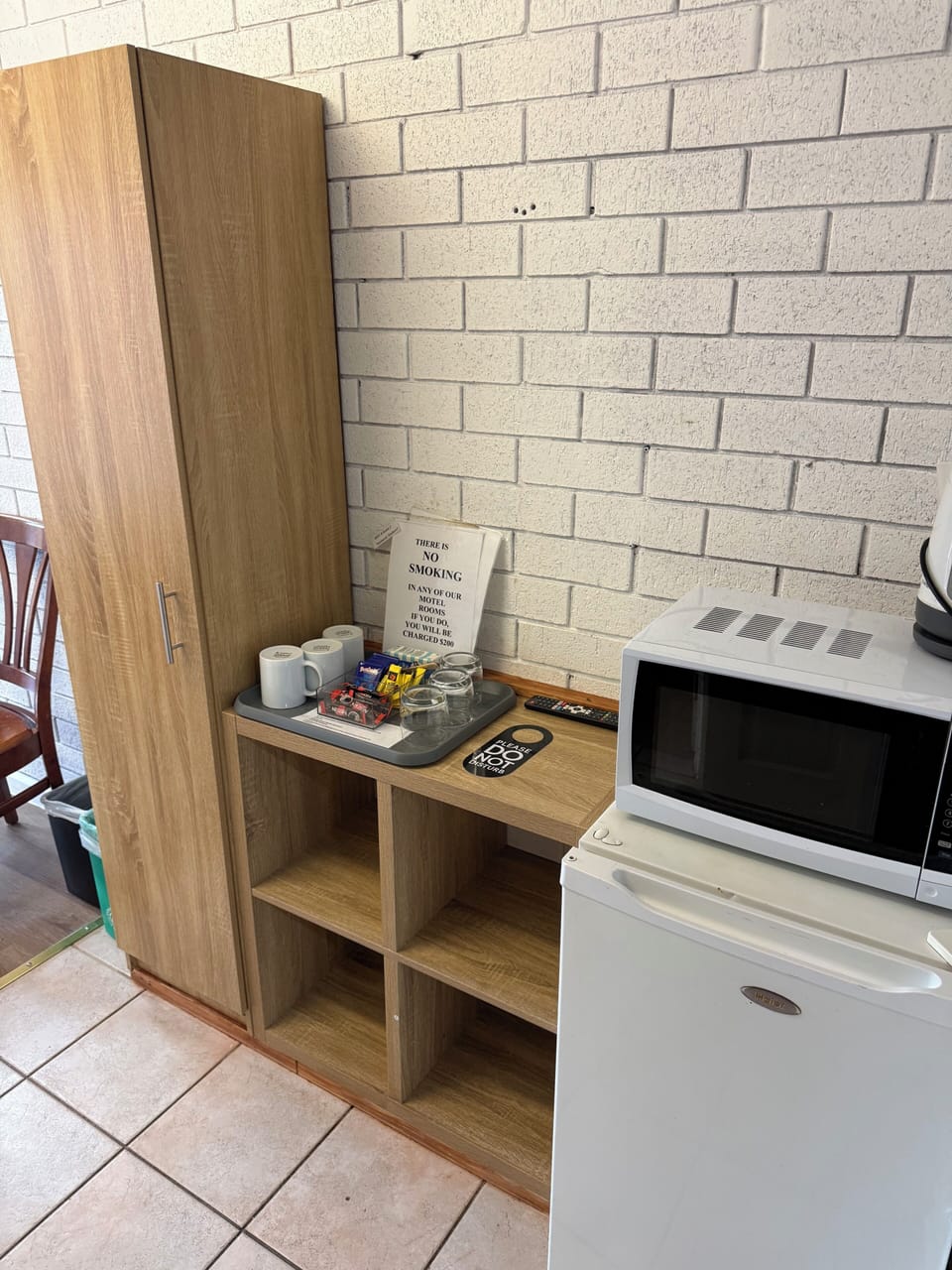 Mini-fridge, microwave
