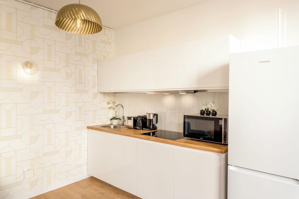 Apartment, Courtyard View | Private kitchen | Fridge, microwave, stovetop, electric kettle