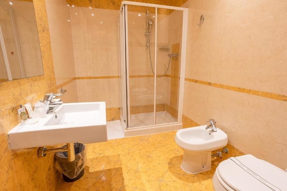 Hair dryer, bidet, towels, soap