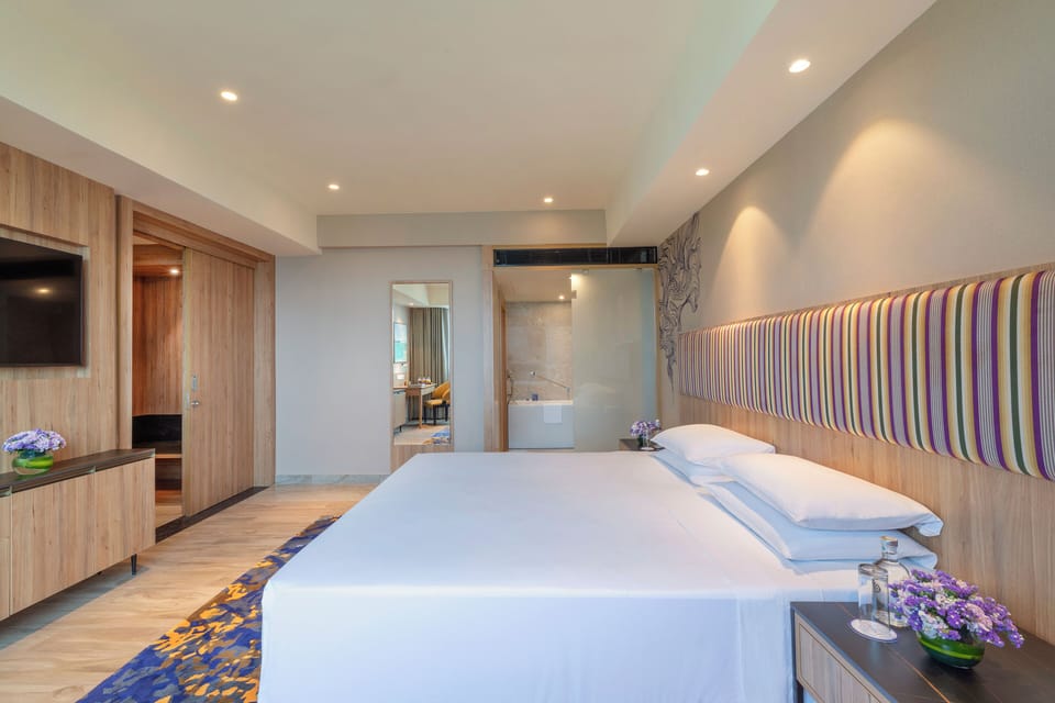 Minibar, desk, laptop workspace, soundproofing