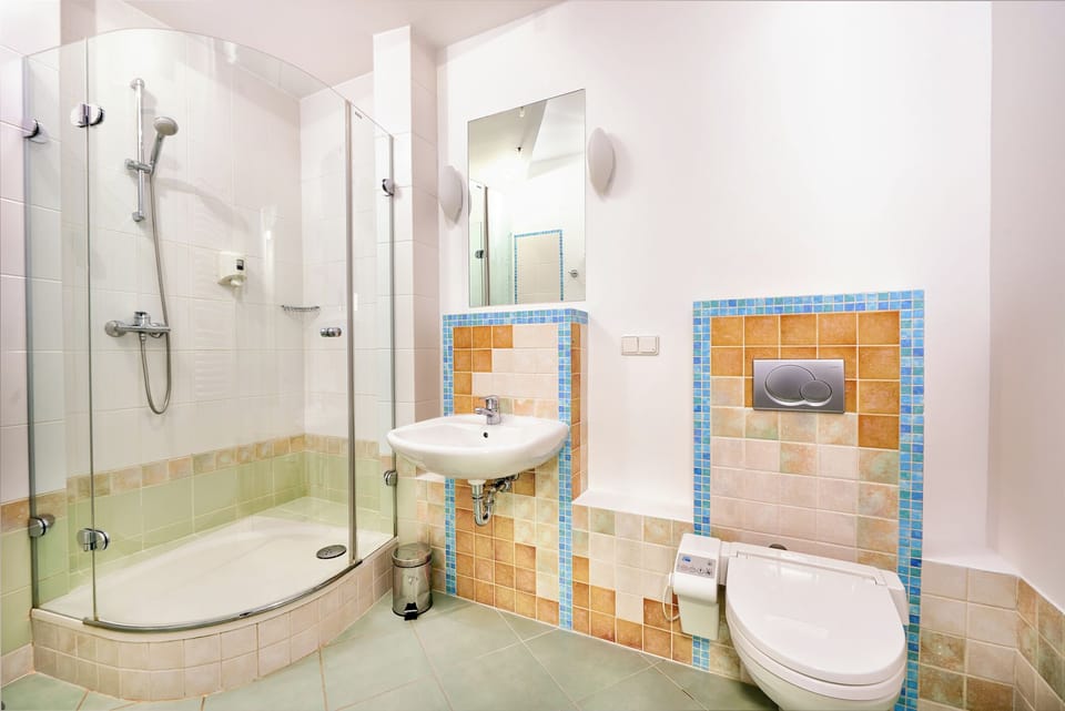 Deluxe Apartment | Bathroom | Shower, towels, soap, shampoo