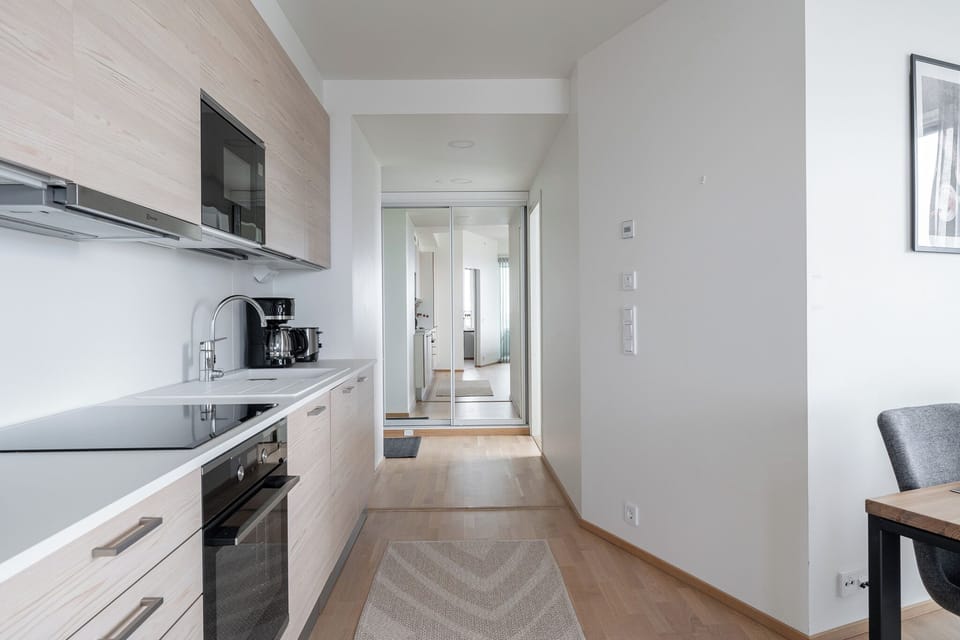 Classic Apartment, City View | Private kitchen | Full-size fridge, microwave, oven, stovetop