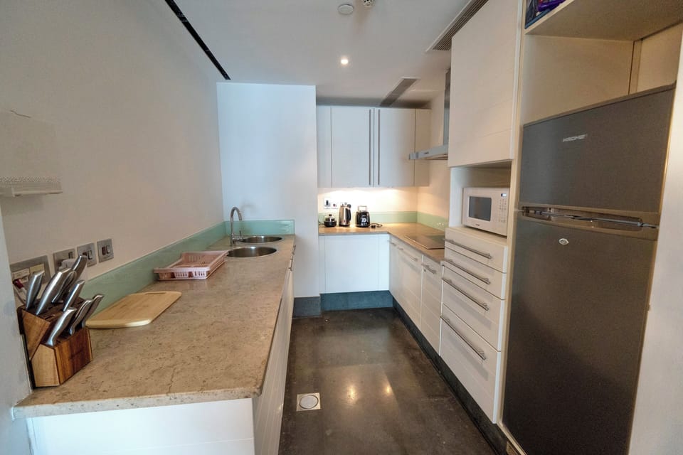 Premium Apartment, City View | Private kitchen | Fridge, microwave, oven, electric kettle