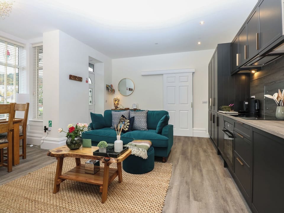 Flat-screen TV, fireplace