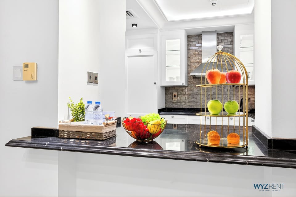 Standard Apartment, City View | Private kitchen | Full-size fridge, microwave, oven, stovetop
