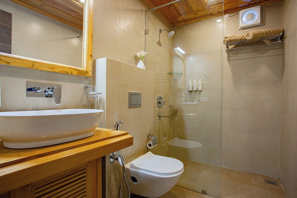 Deluxe Double Room with Mountain View | Bathroom | Shower, hair dryer, bidet, towels