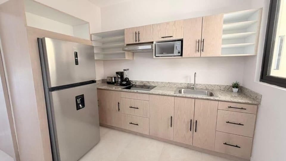 Family Apartment, 2 Bedrooms, Balcony, City View | Private kitchen | Full-size fridge, microwave, oven, cookware/dishes/utensils