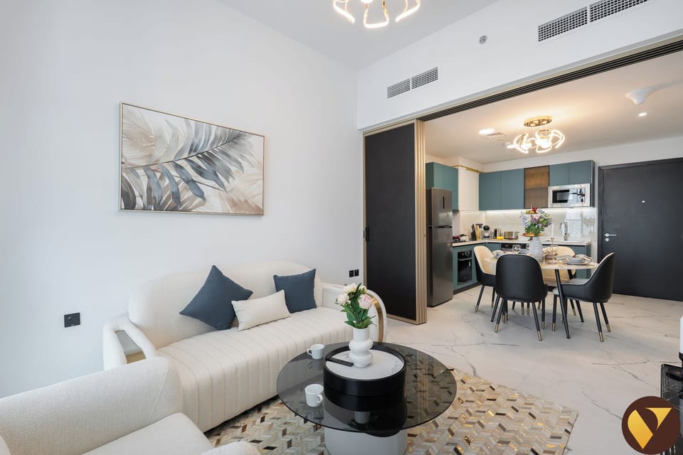 Luxury Apartment, Balcony, City View | Living area | 65-inch Smart TV with satellite channels