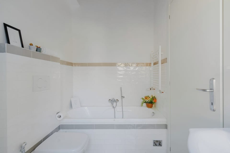 Hair dryer, slippers, towels, soap